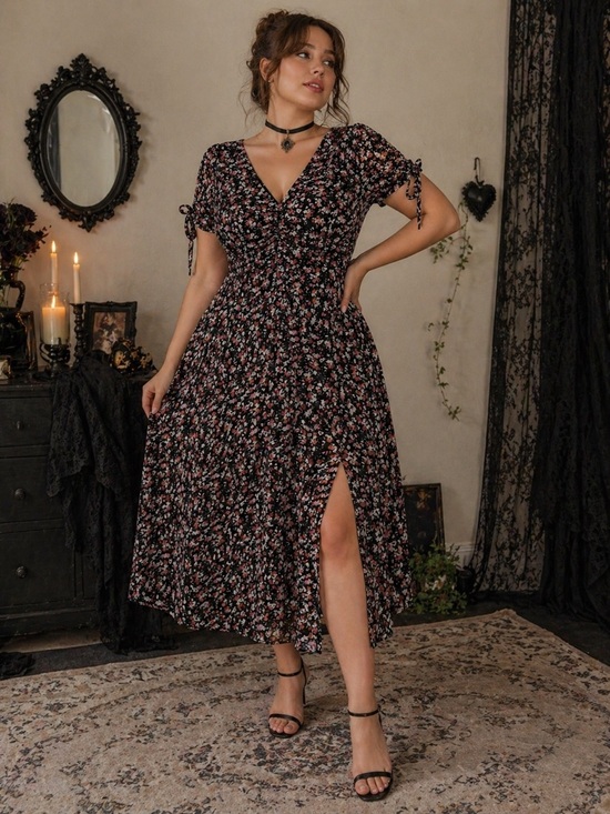 Bar III Dresses & Skirts - Bar III XXL black floral milkmaid midi dress Whimsygoth fairycore wedding guest